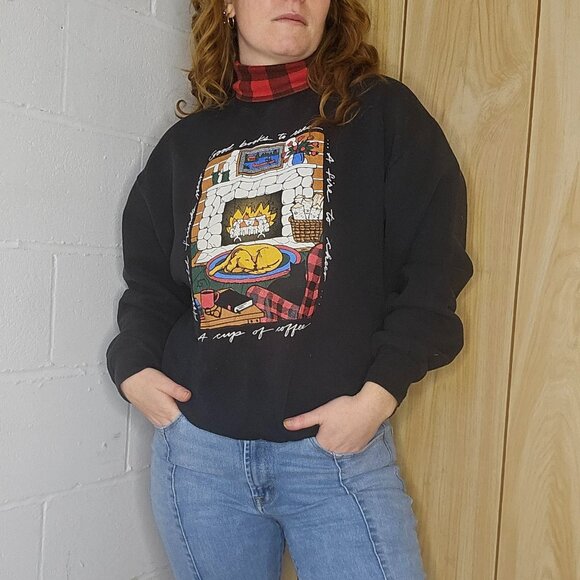 Vintage CottageCore Turtleneck Cozy Print Graphic Sweatshirt - Picture 1 of 10